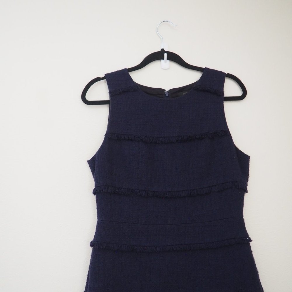 J. Crew Navy Blue Fringy Tweed Sleeveless Sheath Dress sz 8 - Picture 5 of 8
